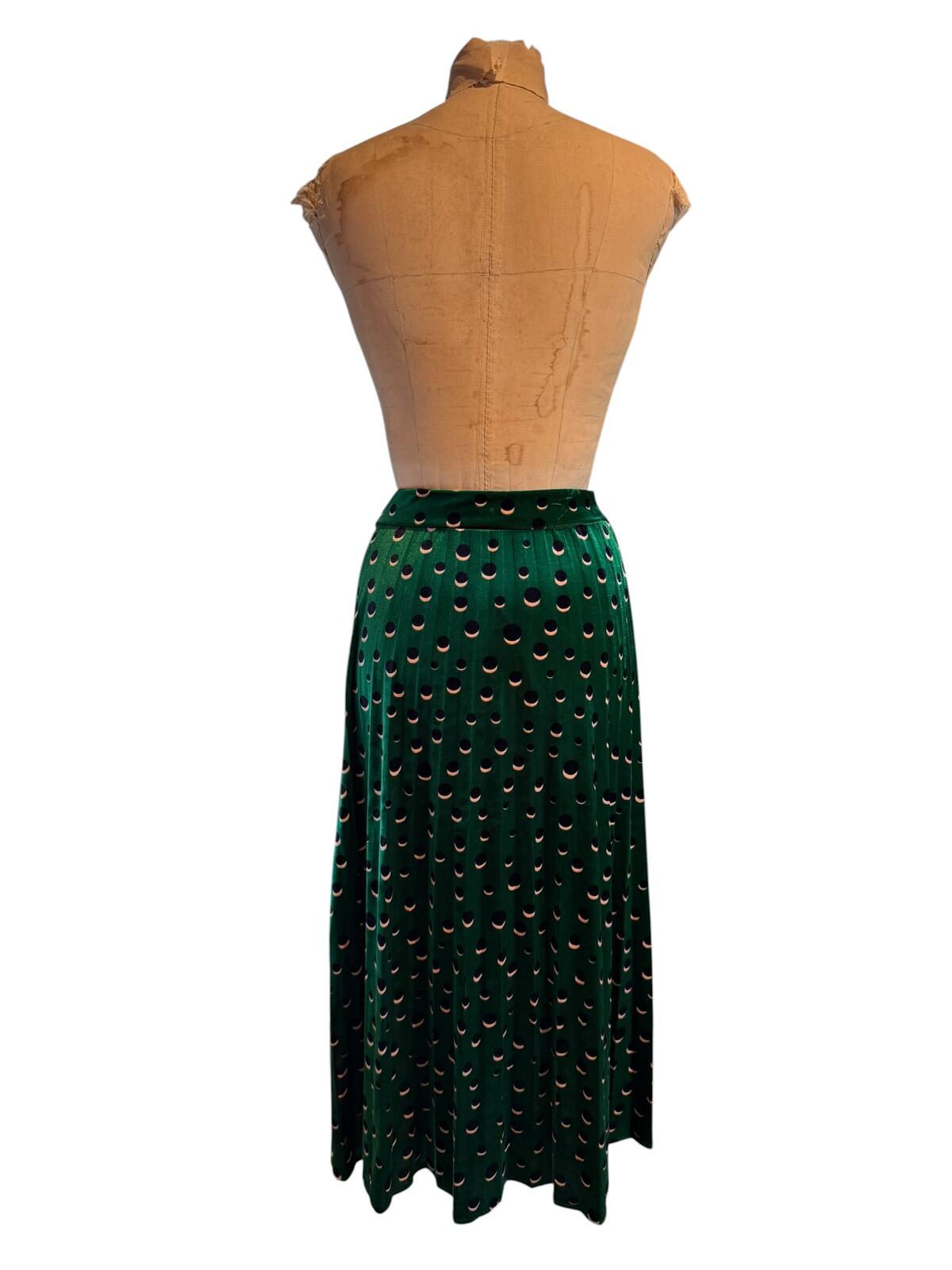 Maeve Green Velvet Polka Dot Maxi Skirt
