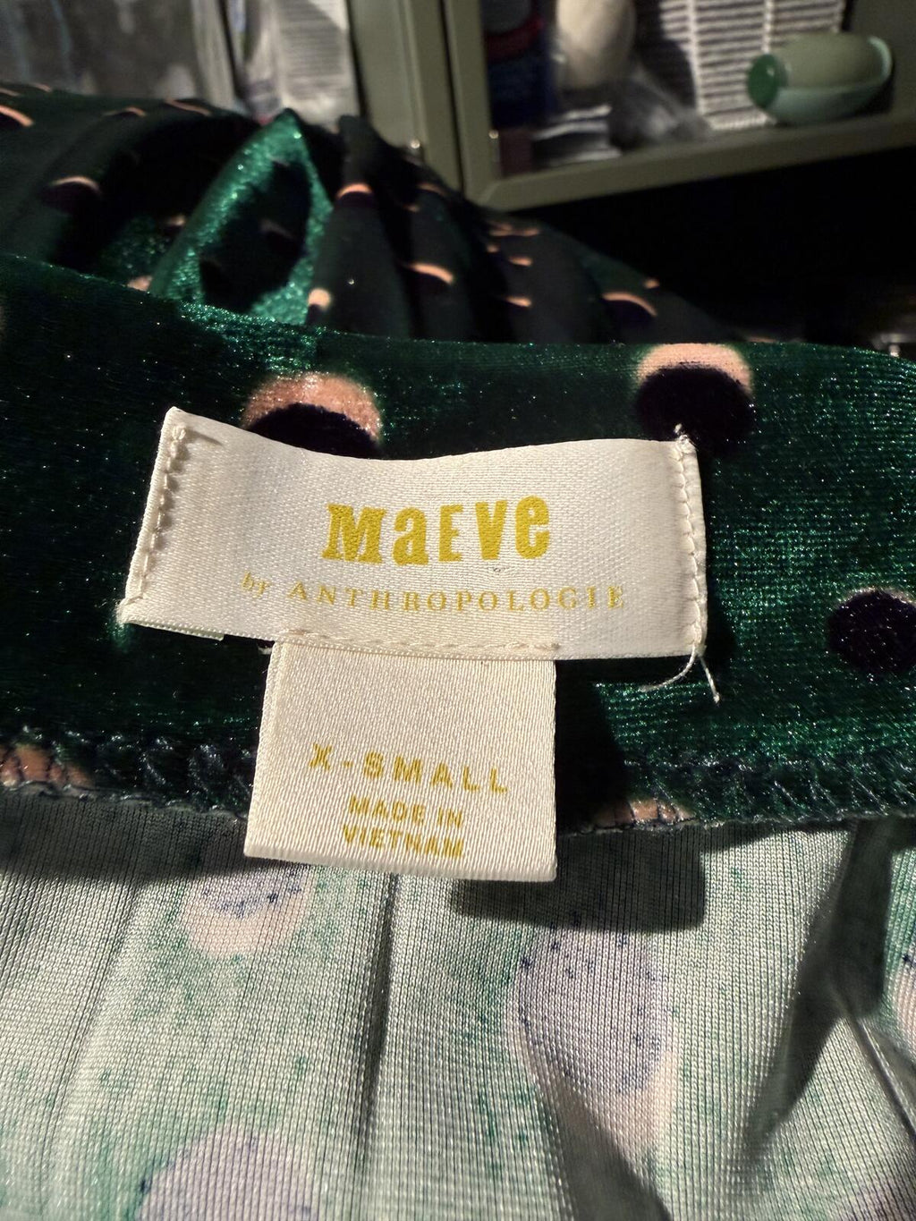 Maeve Green Velvet Polka Dot Maxi Skirt