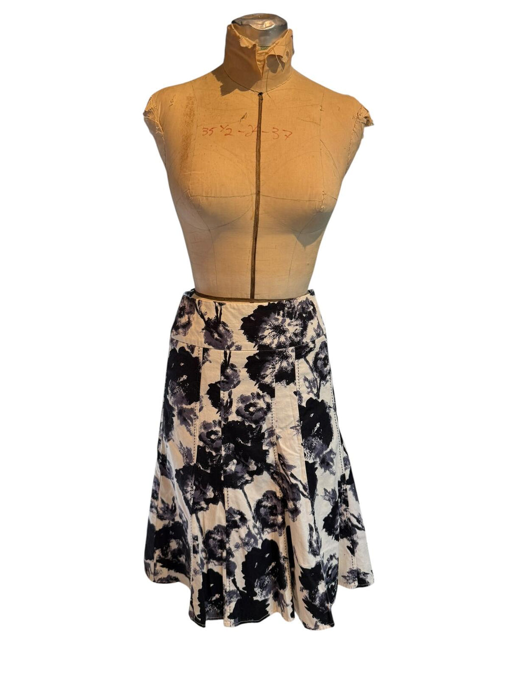 Black and White Floral A-Line Skirt