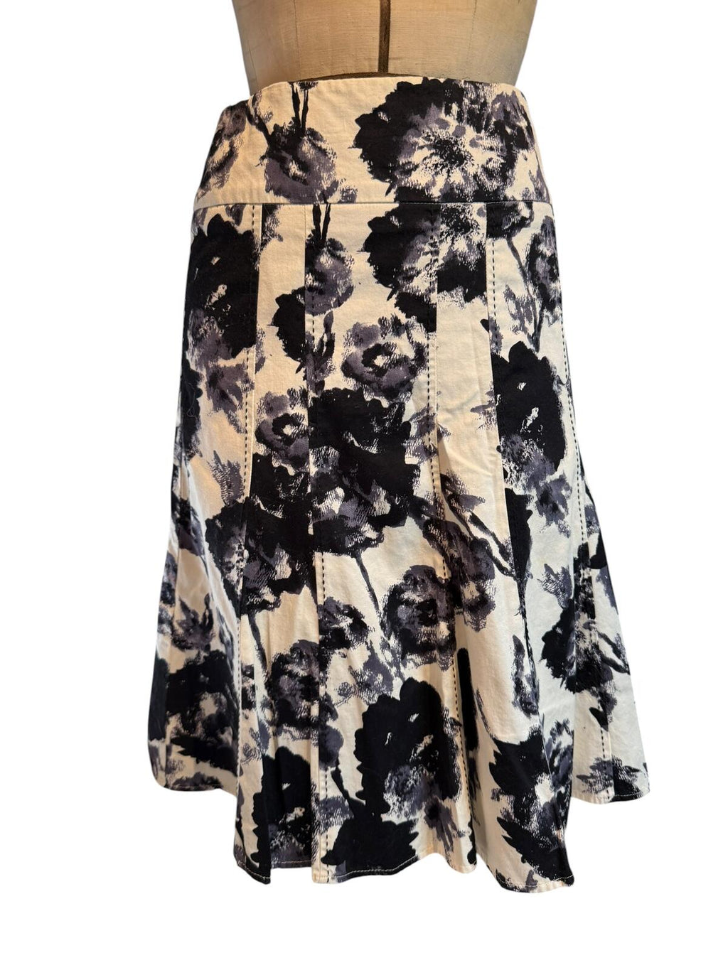 Black and White Floral A-Line Skirt