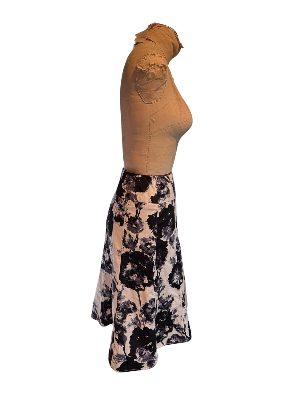 Black and White Floral A-Line Skirt