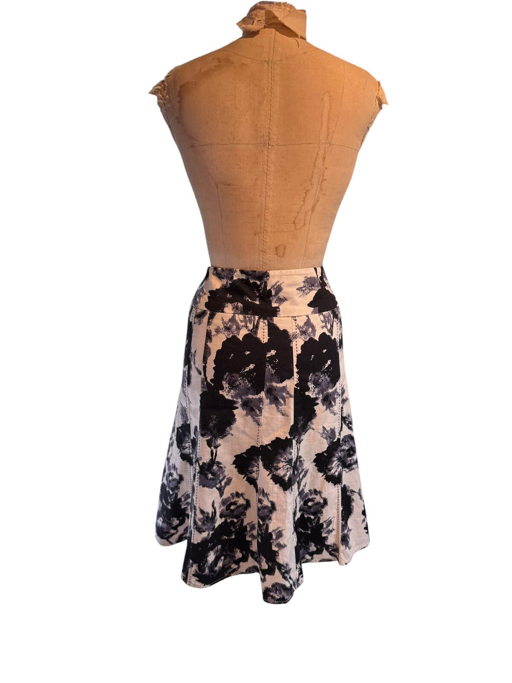 Black and White Floral A-Line Skirt