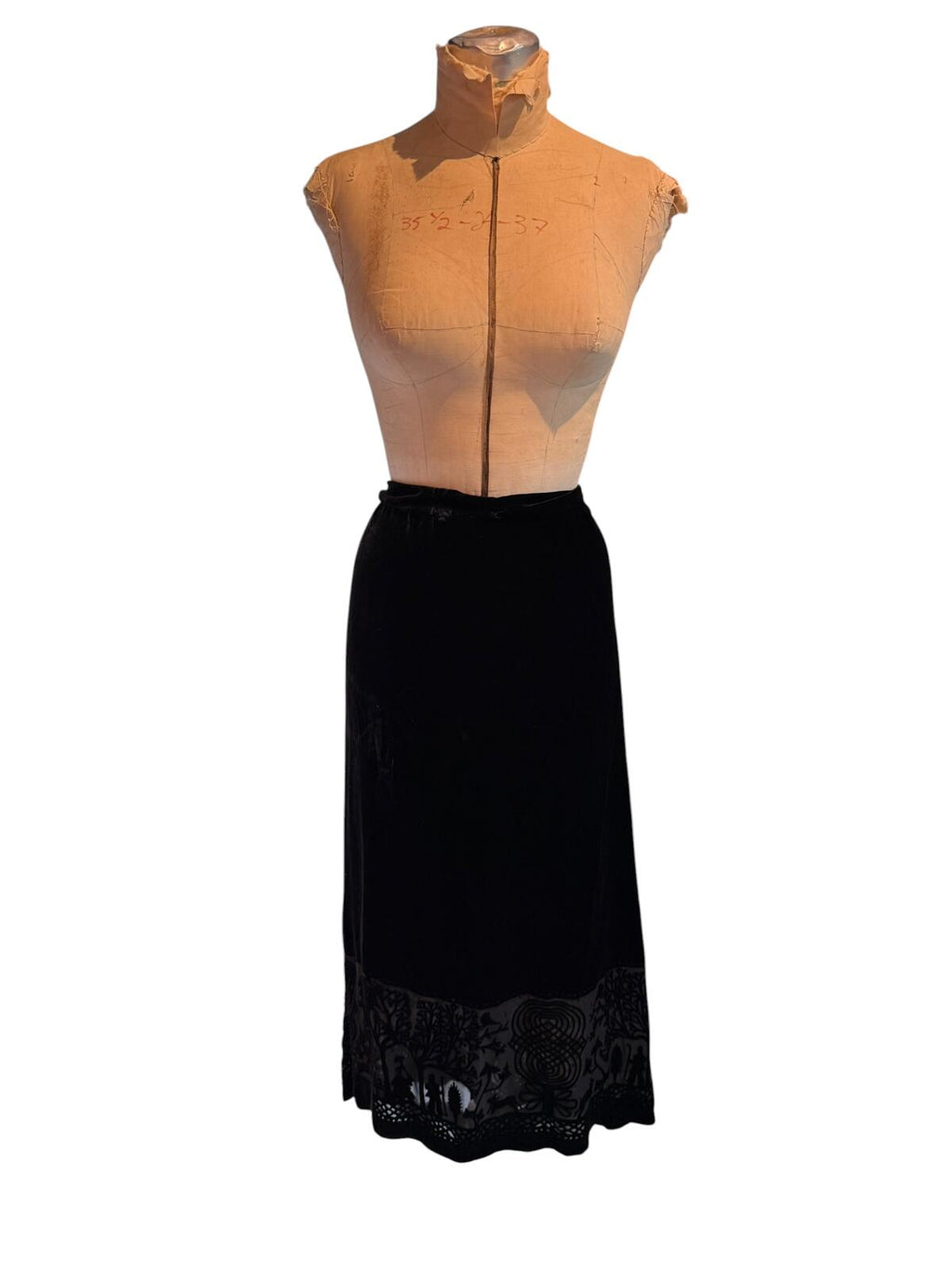 David Dart Black Velvet Skirt with Embroidered Hem