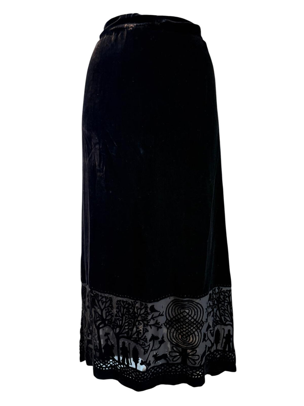 David Dart Black Velvet Skirt with Embroidered Hem