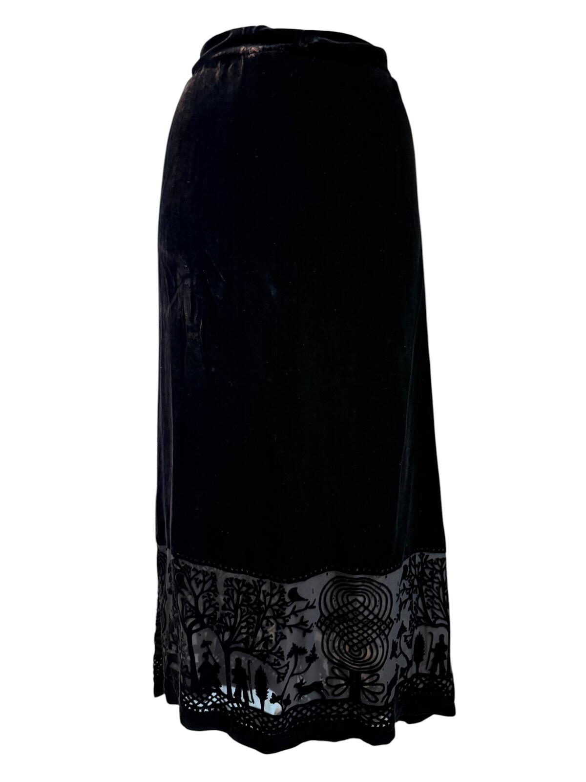 David Dart Black Velvet Skirt with Embroidered Hem