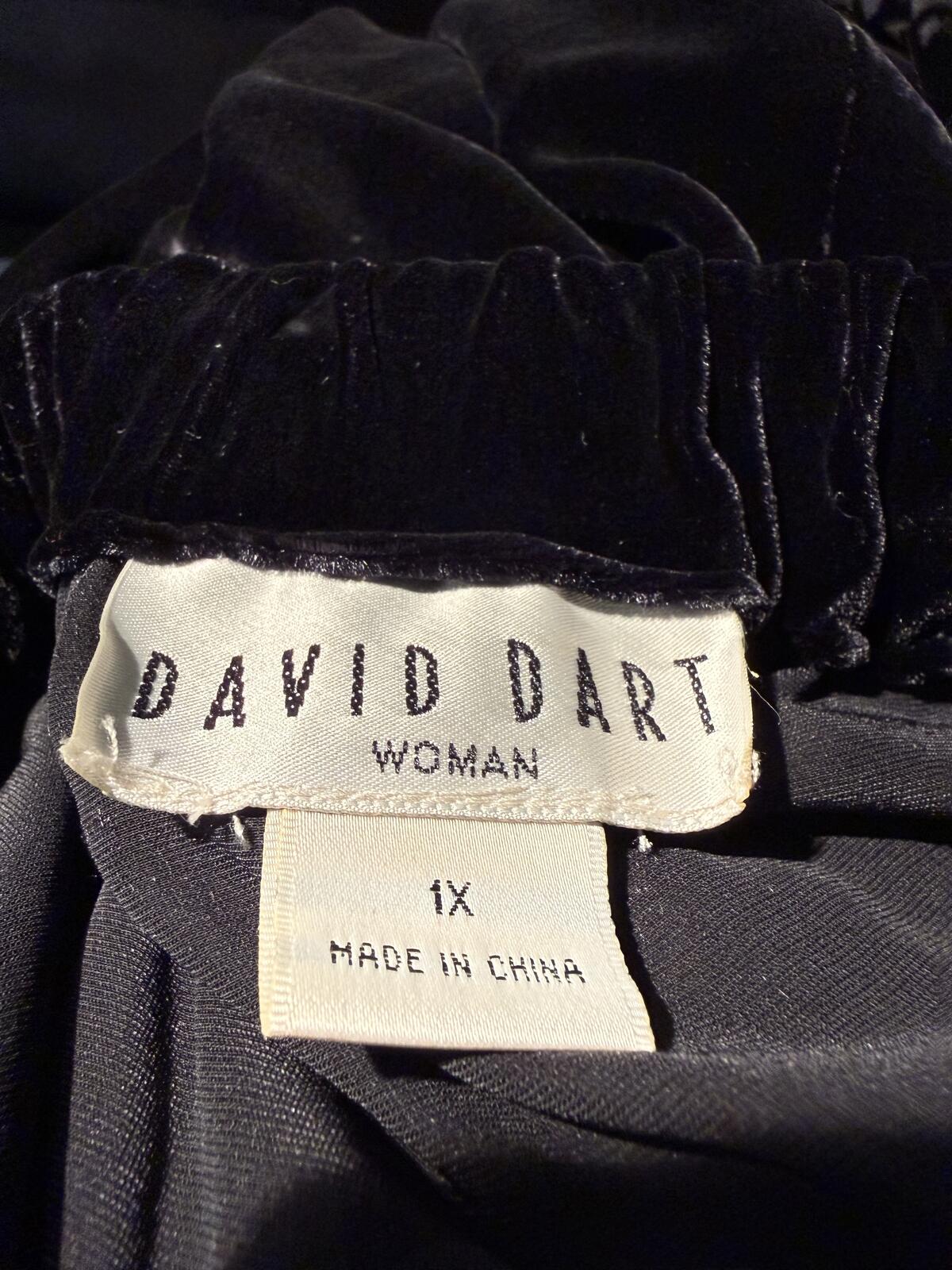 David Dart Black Velvet Skirt with Embroidered Hem