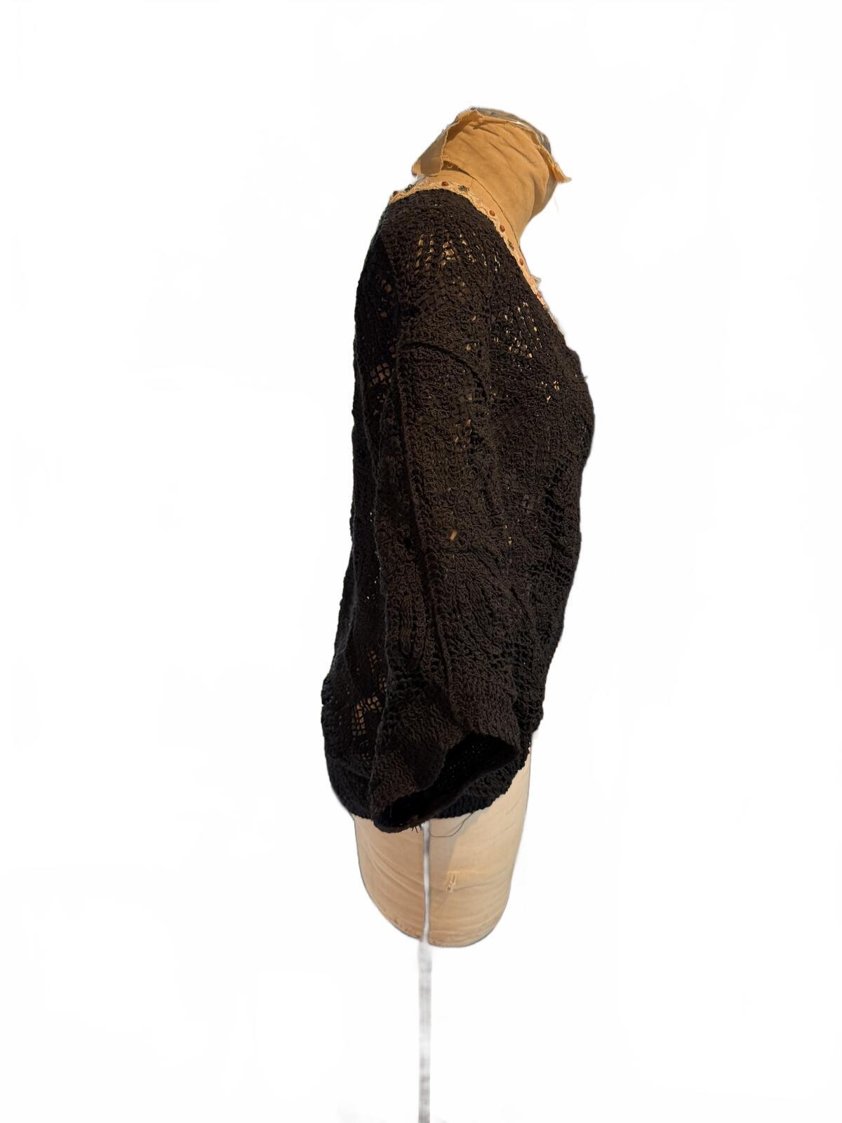 POL Black Crochet Knit Cardigan with Embellished V-Neck