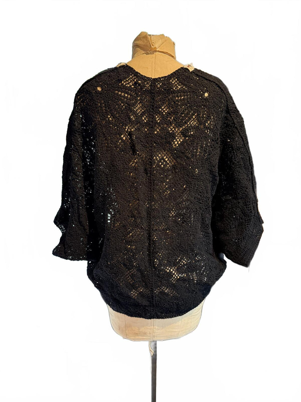 POL Black Crochet Knit Cardigan with Embellished V-Neck