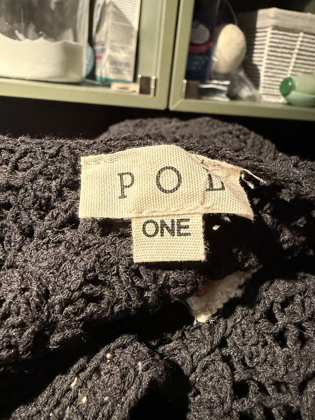 POL Black Crochet Knit Cardigan with Embellished V-Neck
