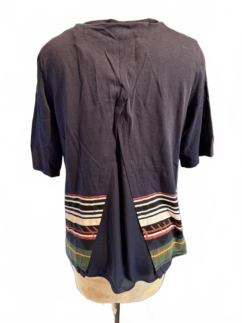Desigual Navy Blue Floral Print Short Sleeve Top with Back Slit Detail