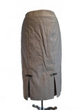 Belle Pogue Gray Midi Pencil Skirt with Front Slits and Bow Detail