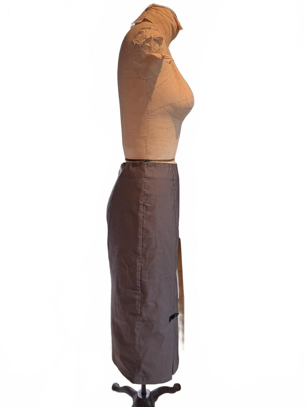 Belle Pogue Gray Midi Pencil Skirt with Front Slits and Bow Detail