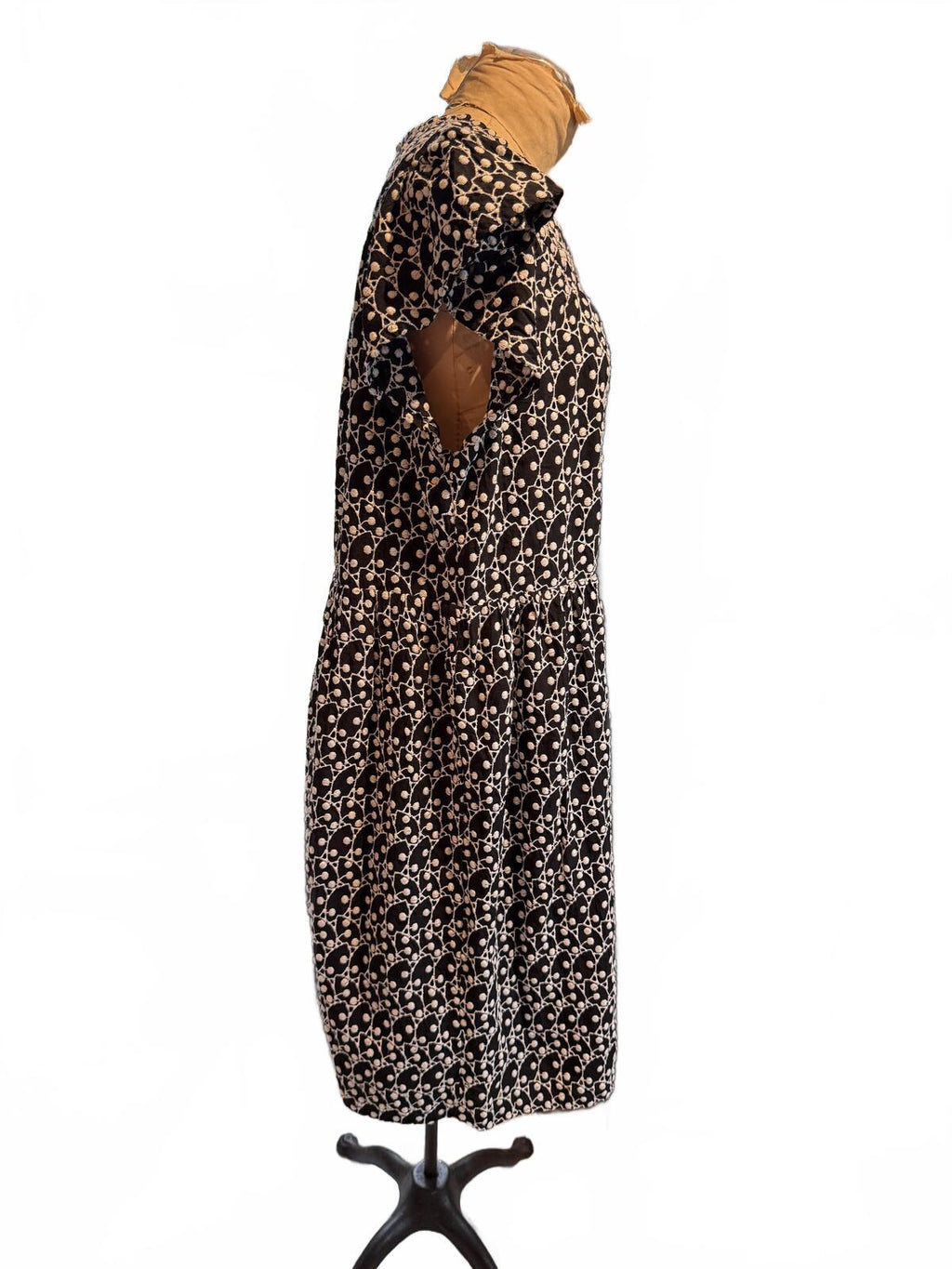 Loft Black and White Textured Eyelet Short Sleeve Dress