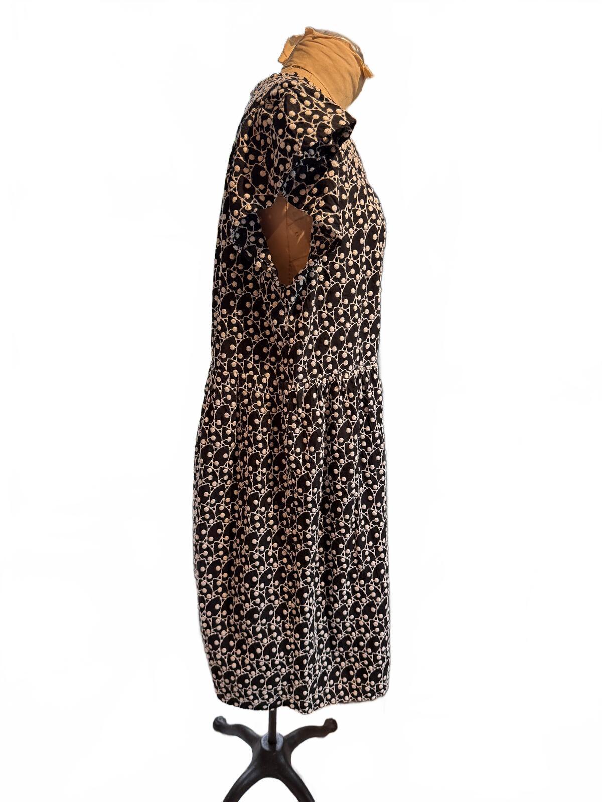 Loft Black and White Textured Eyelet Short Sleeve Dress