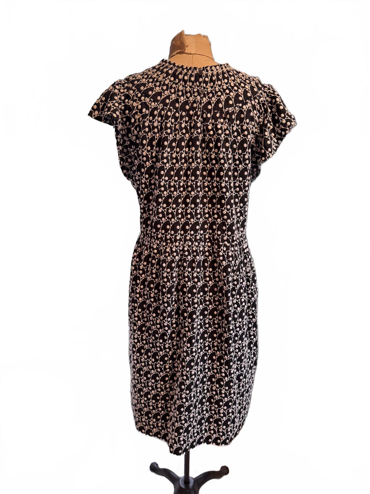 Loft Black and White Textured Eyelet Short Sleeve Dress