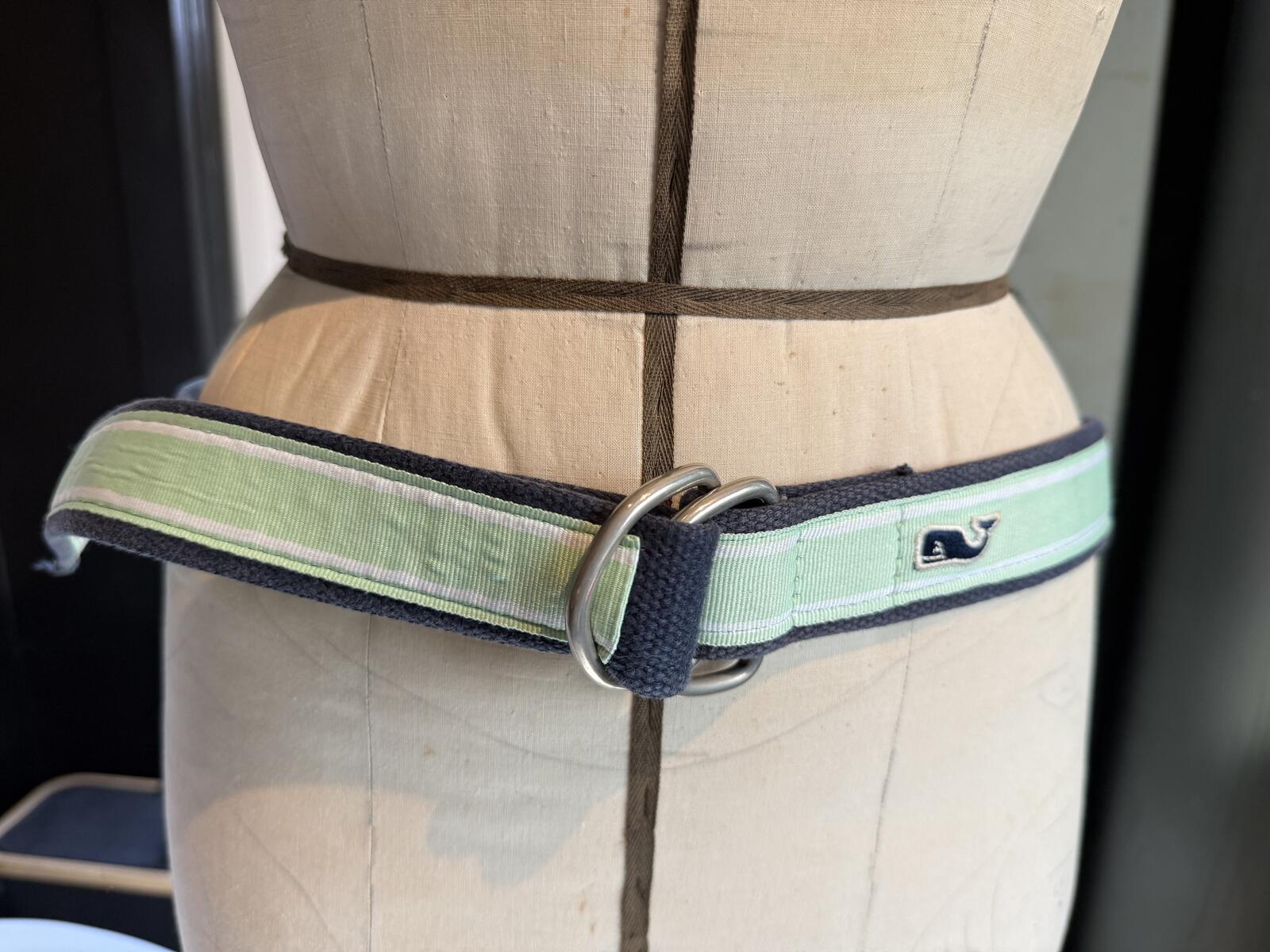 Vineyard Vines Light Green and Navy Canvas Belt with Whale