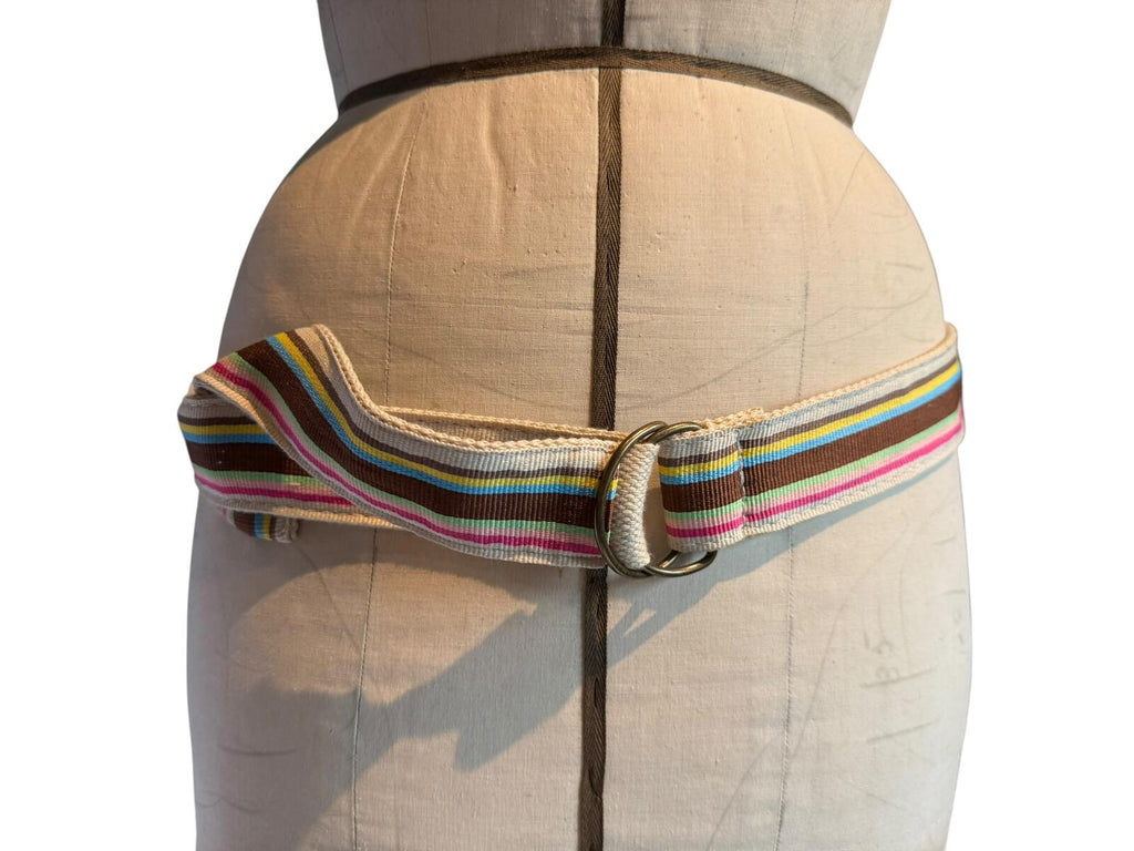 Striped Canvas Belt with Double D-Ring Buckle