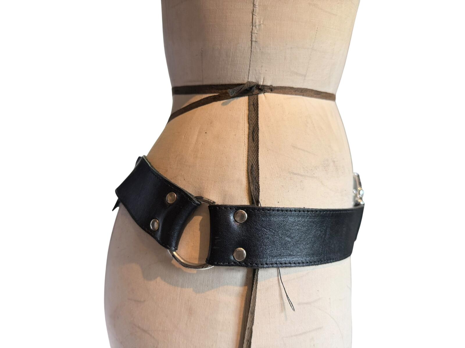Cache Genuine Leather Black Belt with Floral Silver Buckle