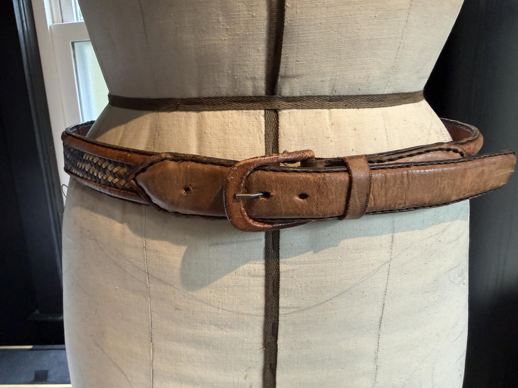 Brown Leather and Woven Belt