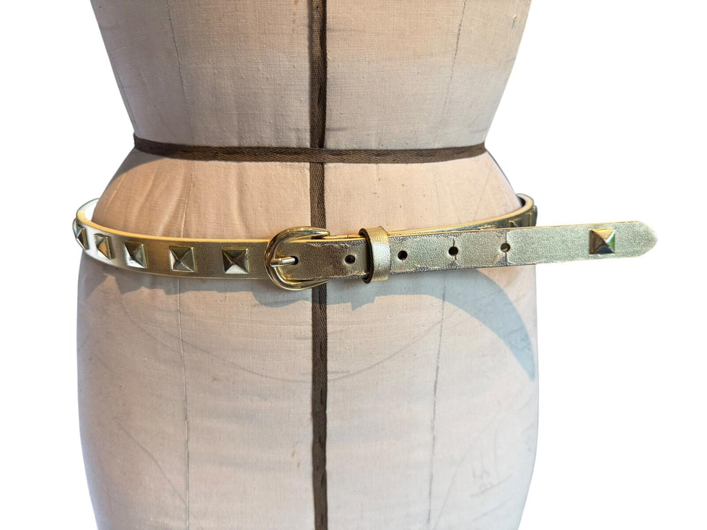 Gold Studded Faux Leather Belt with Gold Buckle