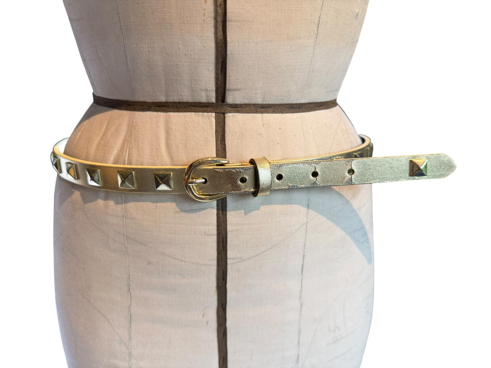 Gold Studded Faux Leather Belt with Gold Buckle