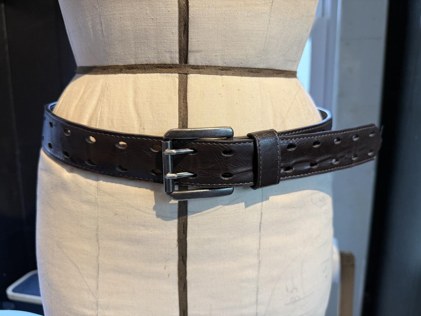Brown Leather Belt with Double Prong Buckle