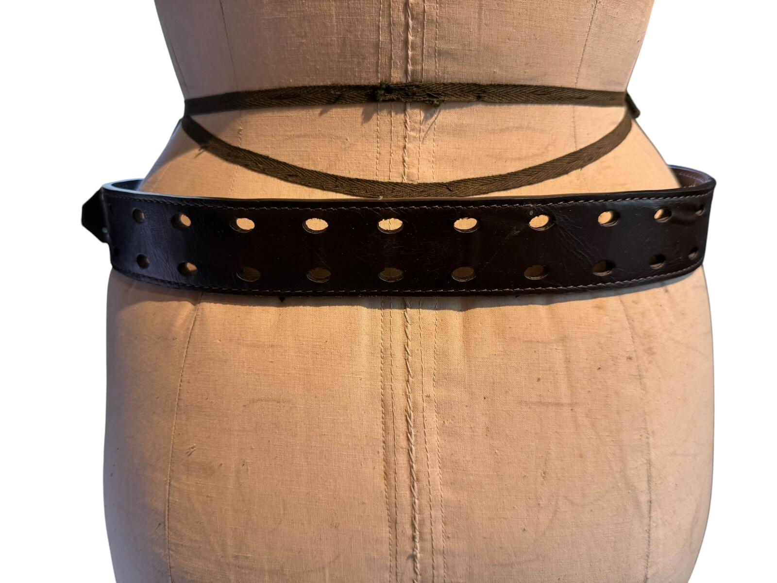 Brown Leather Belt with Double Prong Buckle