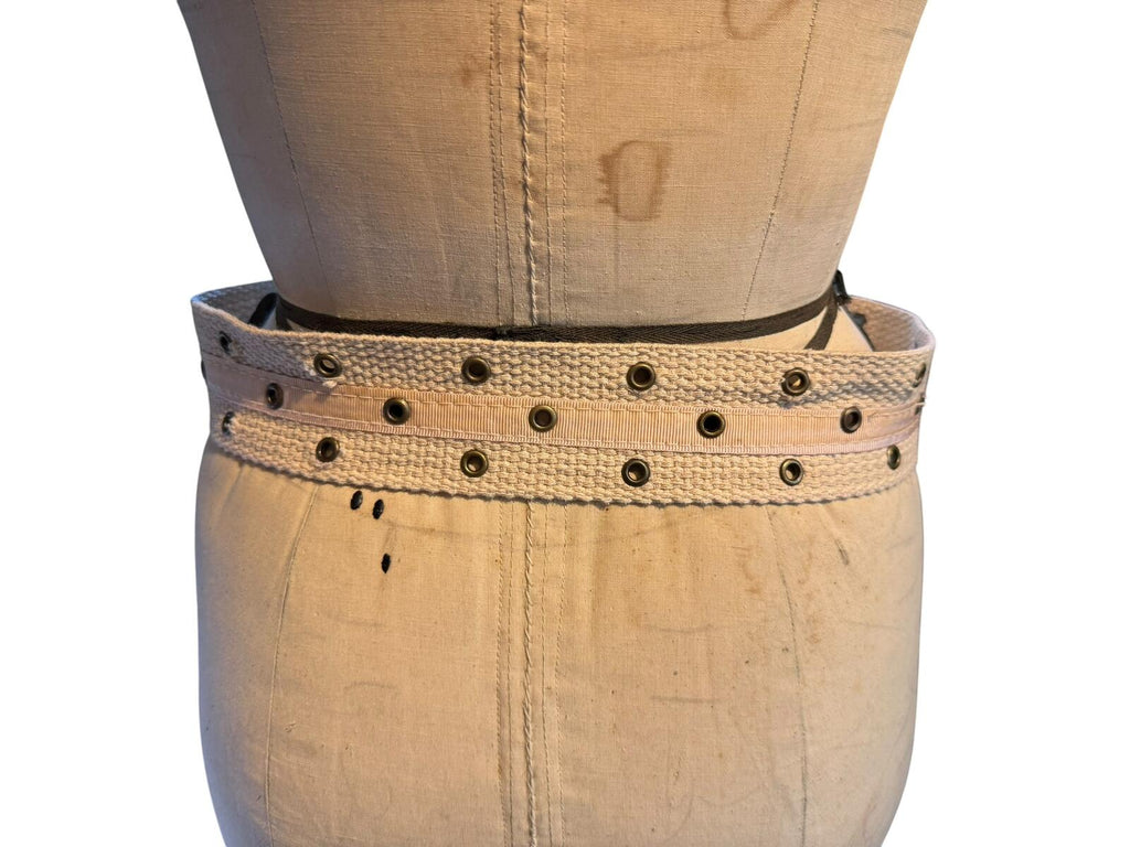 Beige Canvas Belt with Metal Eyelets and Buckle