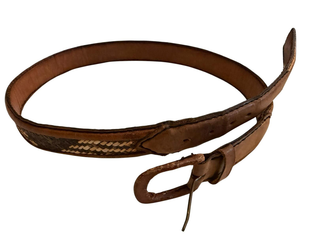 Brown Leather and Woven Belt