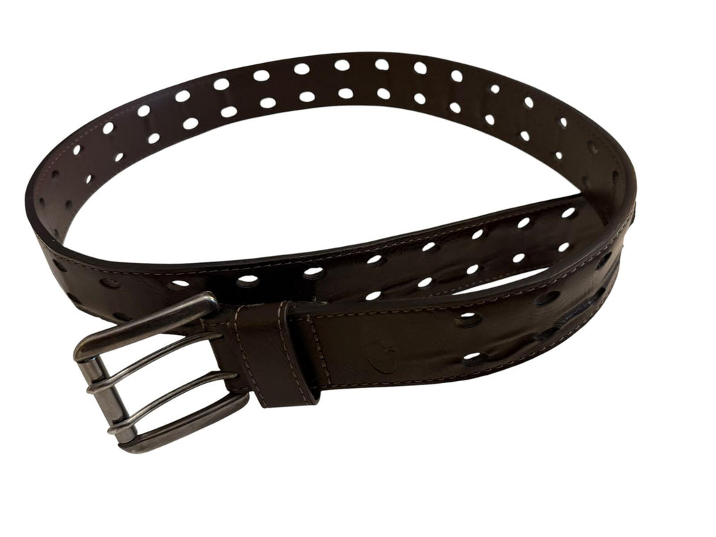 Brown Leather Belt with Double Prong Buckle