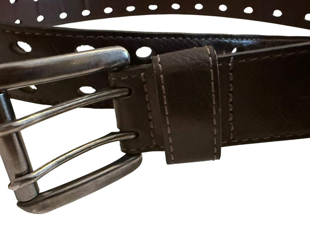 Brown Leather Belt with Double Prong Buckle