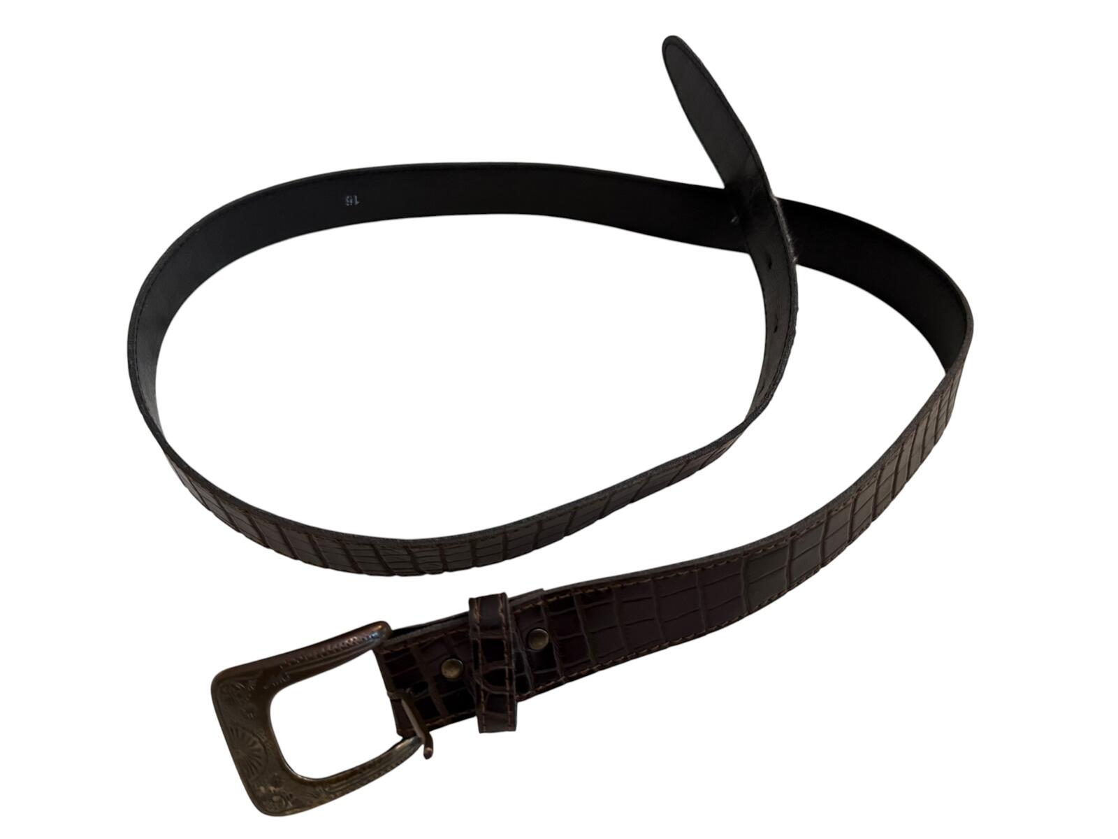 Brown Crocodile Pattern Leather Belt with Engraved Buckle