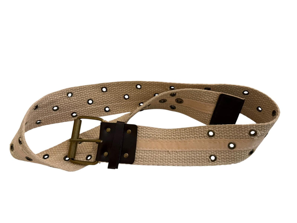 Beige Canvas Belt with Metal Eyelets and Buckle