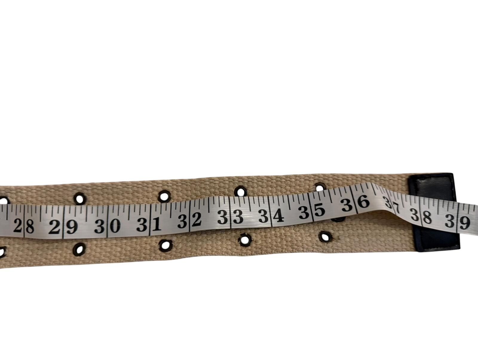 Beige Canvas Belt with Metal Eyelets and Buckle