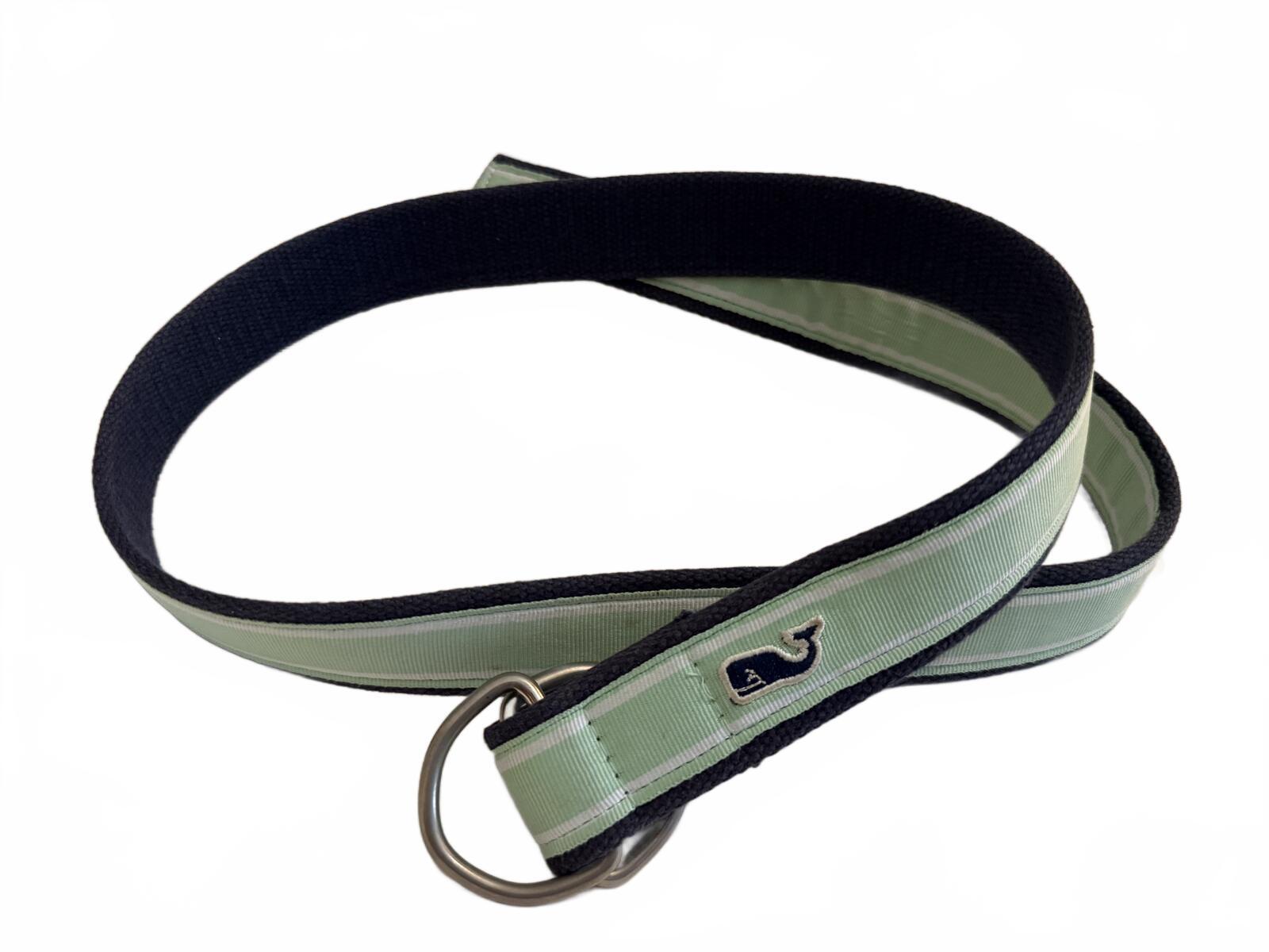 Vineyard Vines Light Green and Navy Canvas Belt with Whale