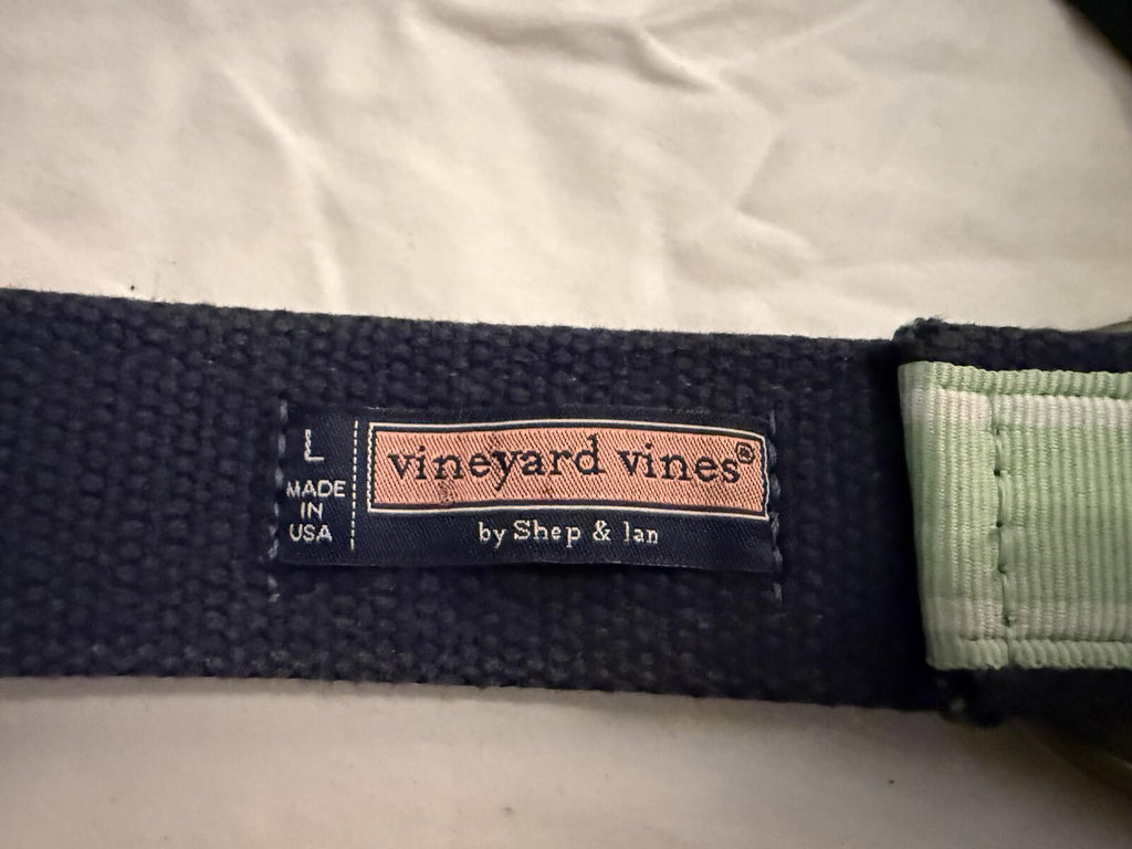 Vineyard Vines Light Green and Navy Canvas Belt with Whale