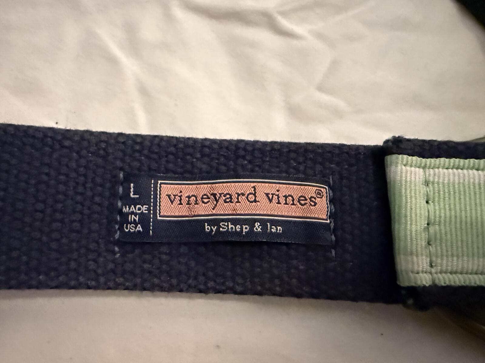 Vineyard Vines Light Green and Navy Canvas Belt with Whale