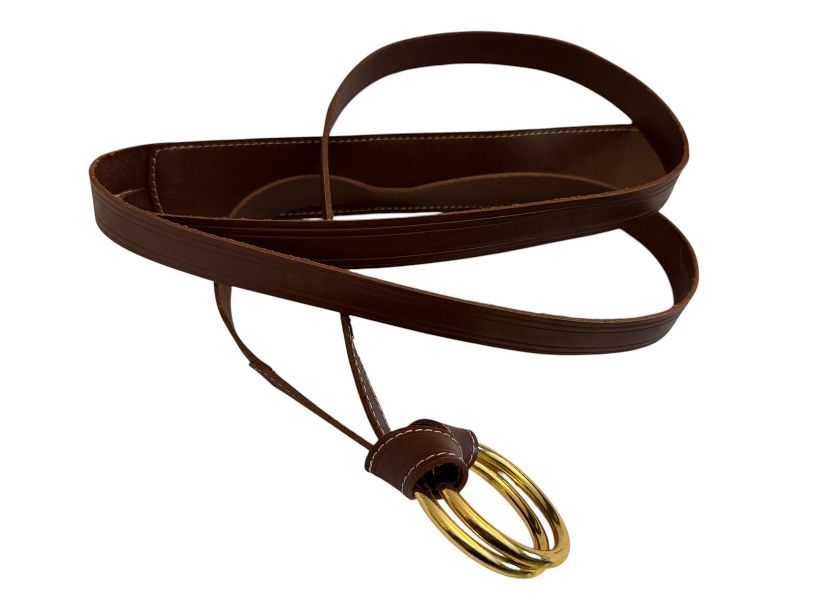 Brown Vegan Leather Belt with Gold Double Ring Buckle