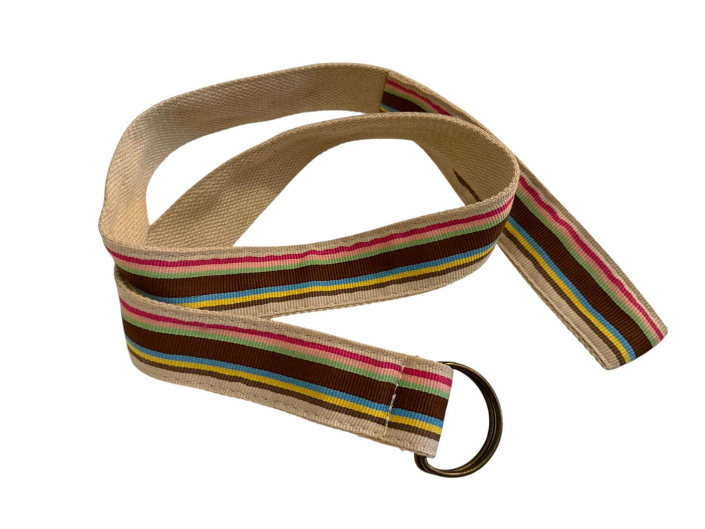 Striped Canvas Belt with Double D-Ring Buckle