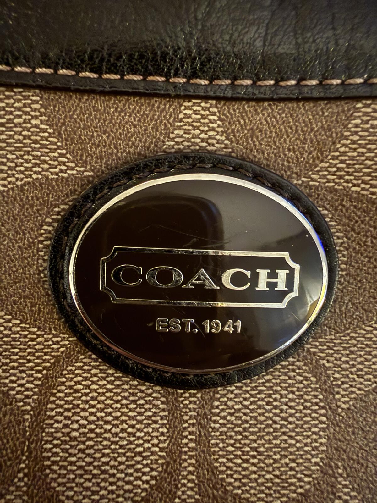 Coach Signature Brown Crossbody Bag with Black Leather Trim