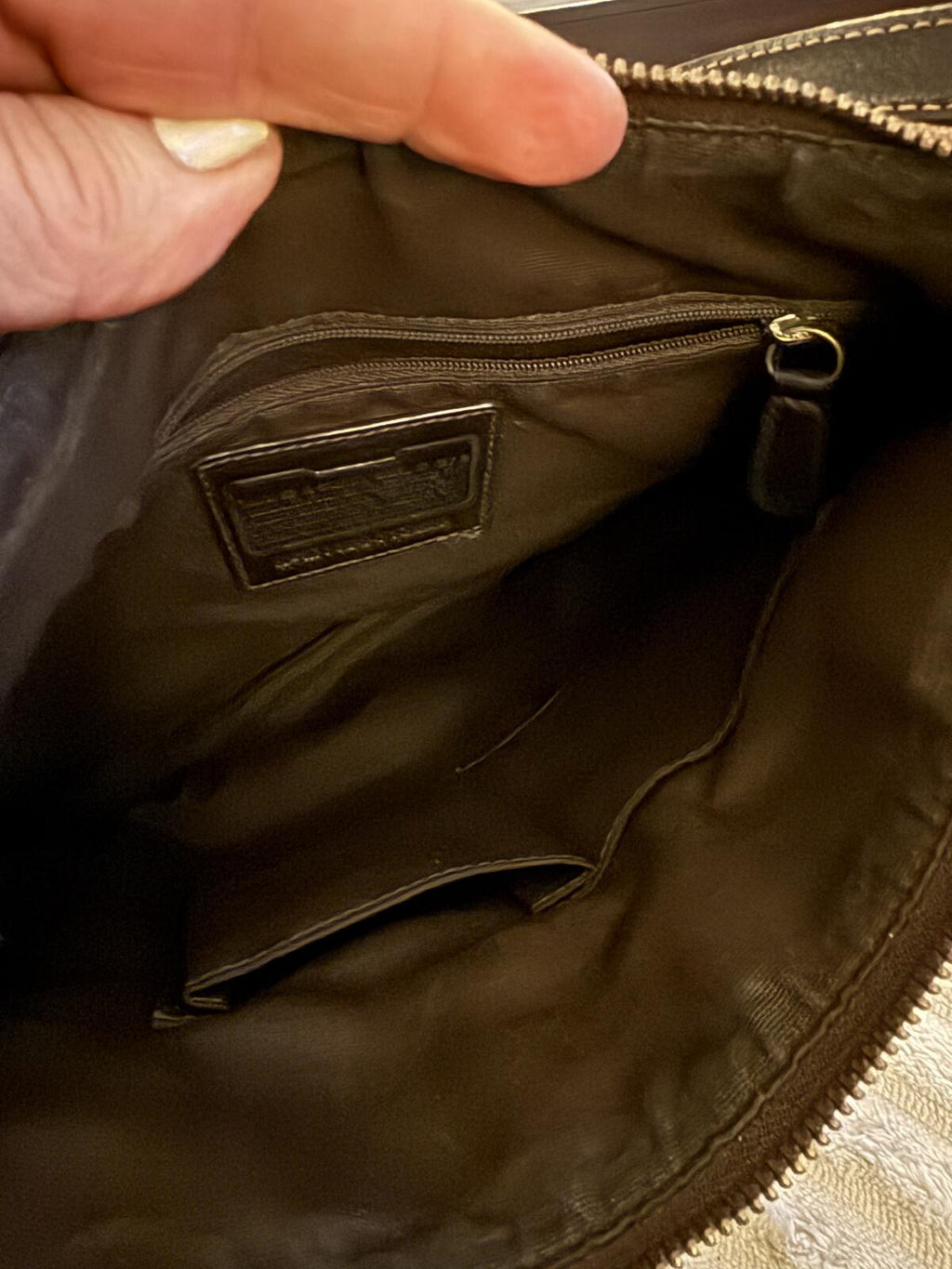 Coach Signature Brown Crossbody Bag with Black Leather Trim