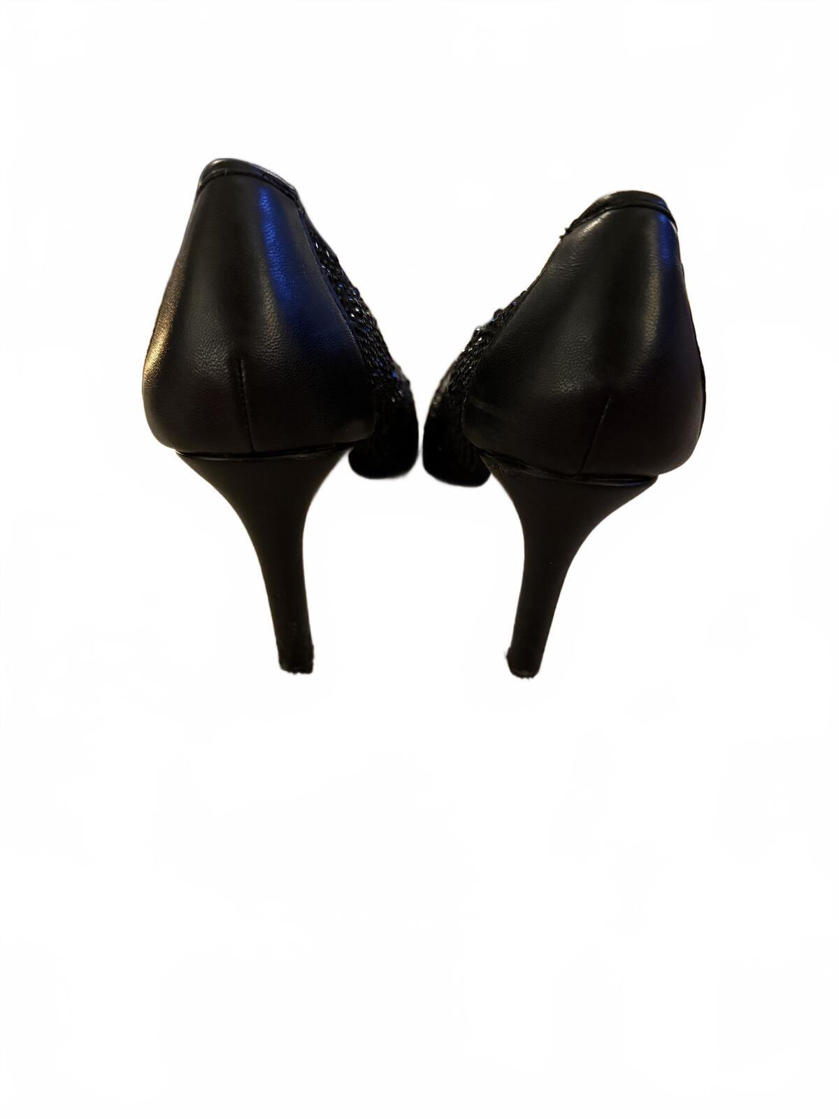 Adrienne Vittadini Black Embellished Pointed Toe Pumps