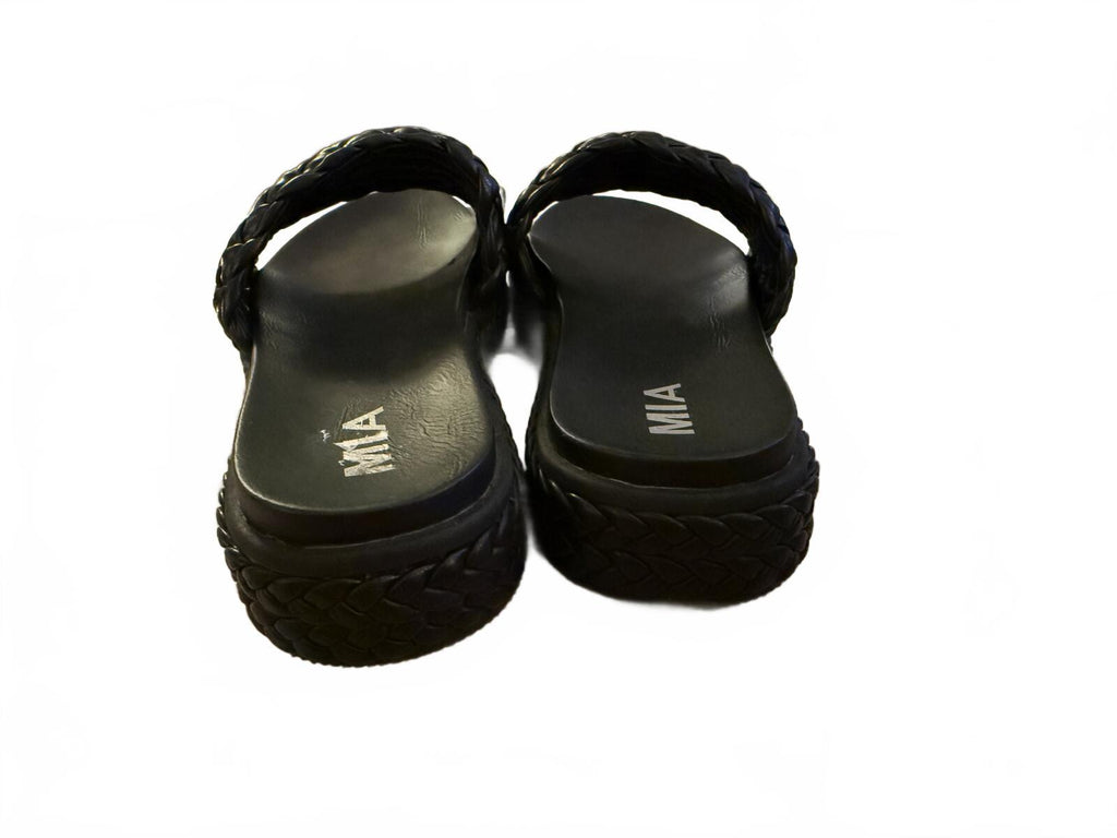 MIA Black Braided Platform Slide Sandals