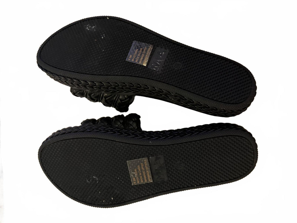 MIA Black Braided Platform Slide Sandals
