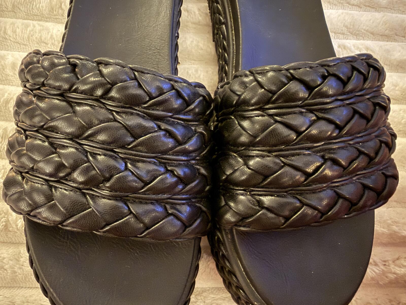 MIA Black Braided Platform Slide Sandals