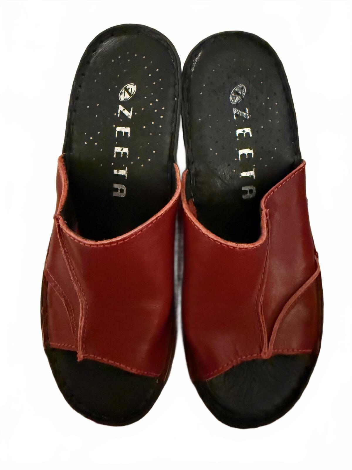 Zeeta Burgundy Leather Open-Toe Wedge Sandals