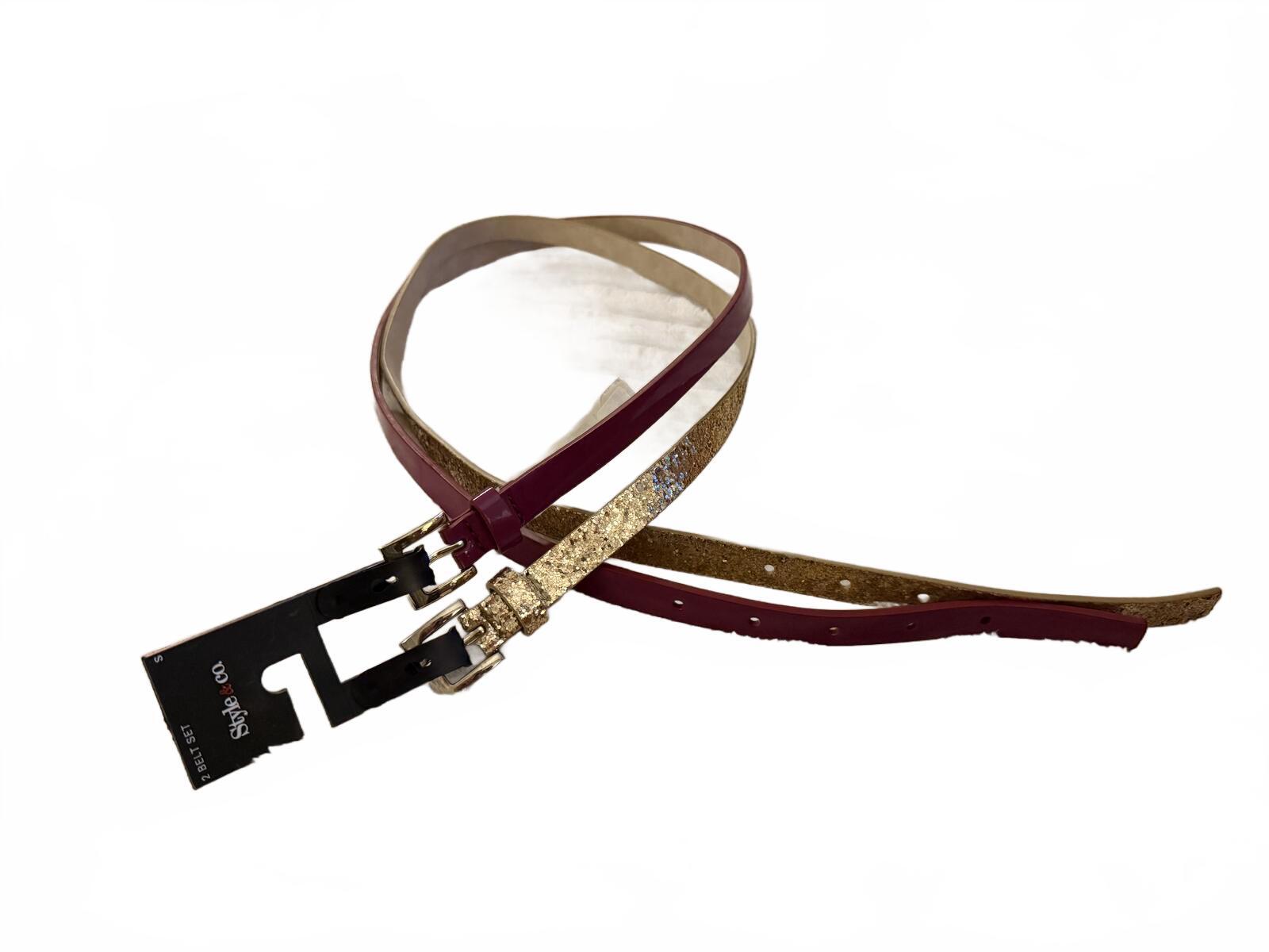 Style & Co. 2-Pack Women's Belts - Burgundy and Gold Glitter