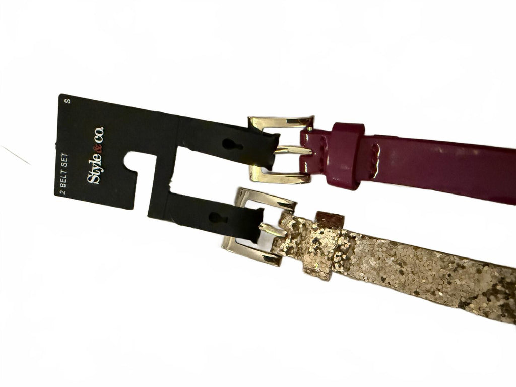 Style & Co. 2-Pack Women's Belts - Burgundy and Gold Glitter