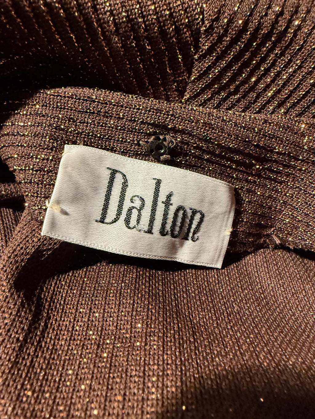 Dalton Vintage 1970s Long Brown and Metallic Knit Button-Up Maxi Dress with Belt