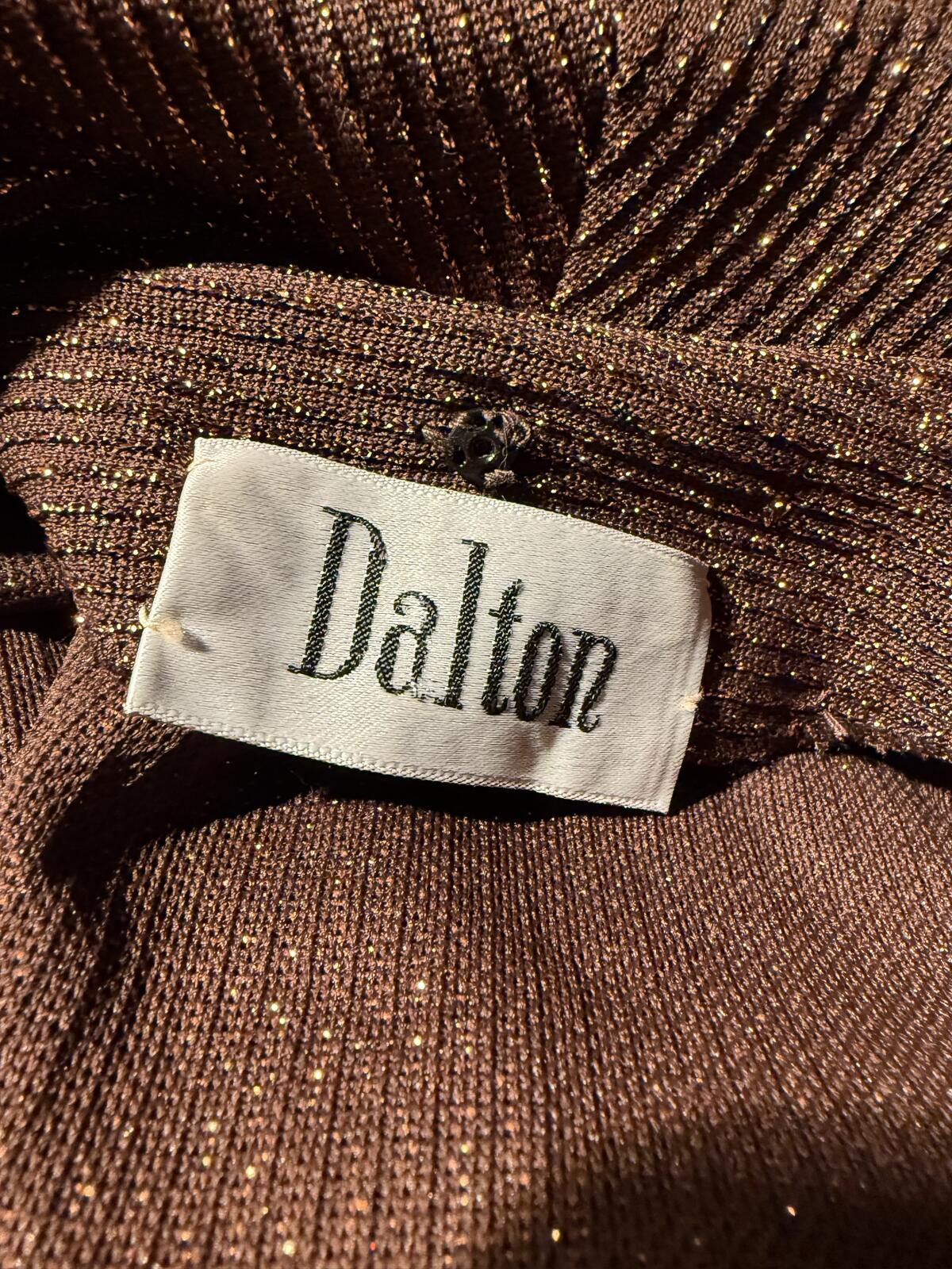 Dalton Vintage 1970s Long Brown and Metallic Knit Button-Up Maxi Dress with Belt